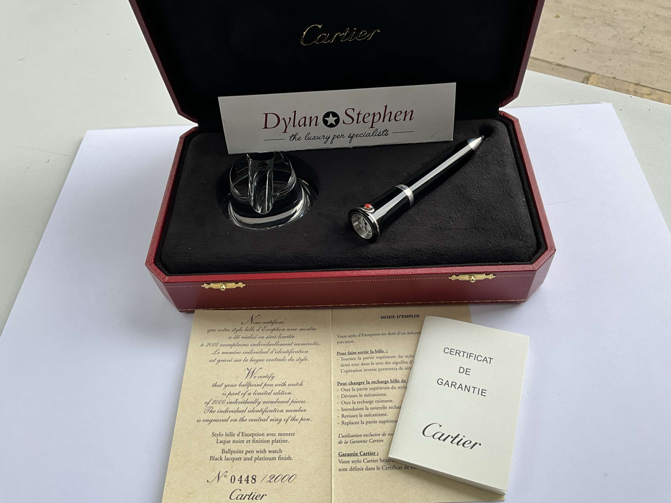 Cartier Black Lacquer Limited Edition Ballpoint pen with Watch