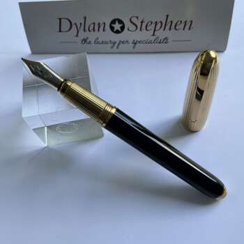 Cartier Louis Black Lacquer & Gold Plated Godron Fountain Pen
