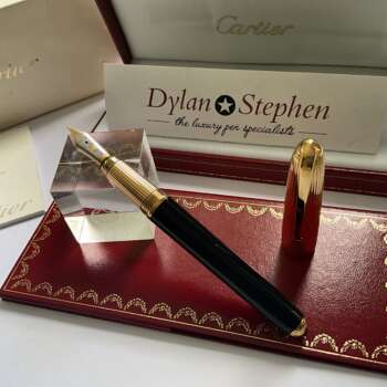 Cartier Louis Black Lacquer & Gold Plated Godron Fountain Pen